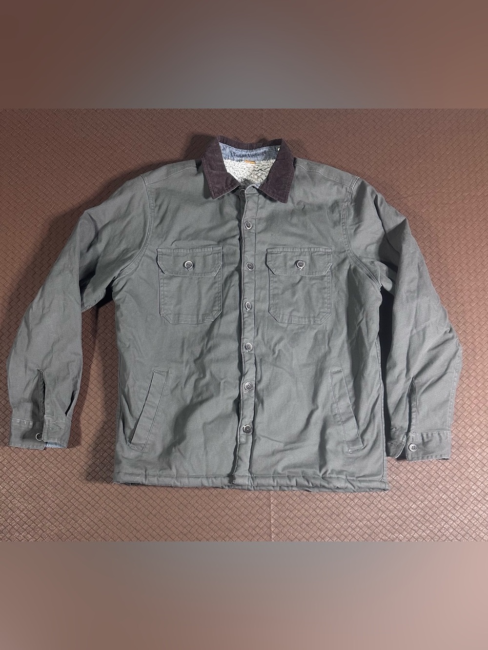 Tailor Vintage Button Jacket Faux Sherpa Lined Corduroy Collar Mens Large Gray